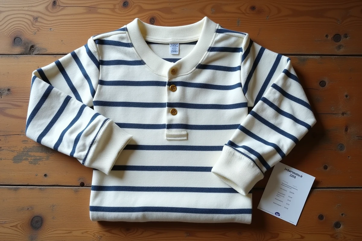 Flat-lay d'un pull rayé Armor Lux avec prospectus Intermarché et détails de prix collection 2026