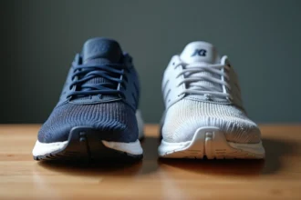 Comparaison de baskets françaises et de grandes marques internationales posées côte à côte sur une table en bois