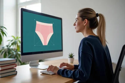 Designer préparant un visuel vectoriel pour personnaliser un boxer sur écran calibré en studio