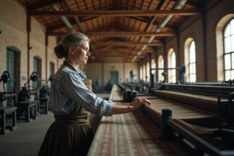 Femme au travail dans une usine textile du 19e siècle