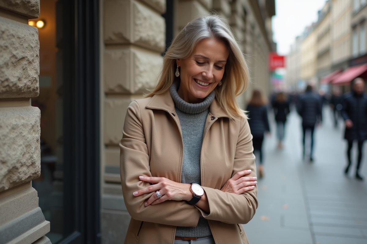 Femme urbaine vérifiant sa montre en extérieur