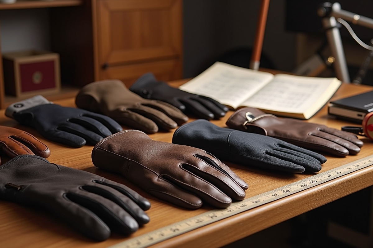 Gants pour hommes avec ruban de mesure et tableau de tailles