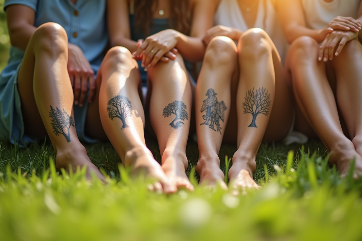 Quatre amis avec tatouages d