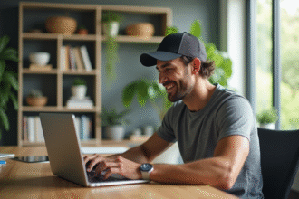 Jeune homme concentré travaillant sur son ordinateur dans un bureau lumineux