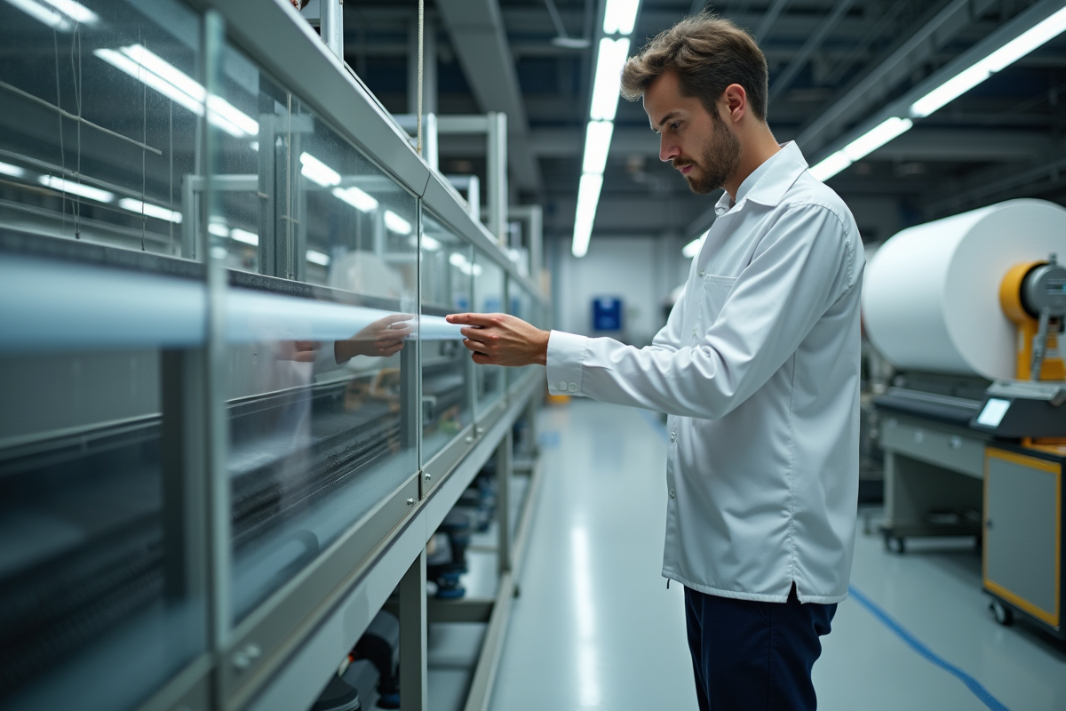 Jeune ingénieur textile inspectant une machine moderne