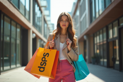 Jeune femme stylée avec sacs ASOS en ville