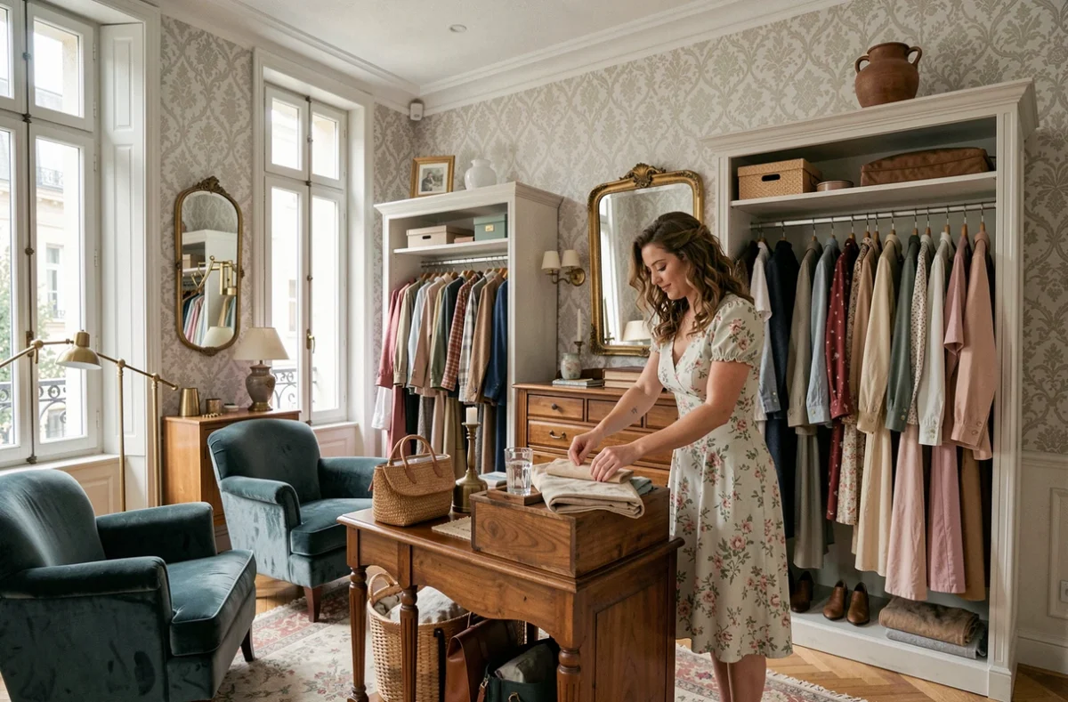 Maison Blondie à Rouen, boutique-appartement vintage avec mobilier rétro et vêtements soigneusement disposés
