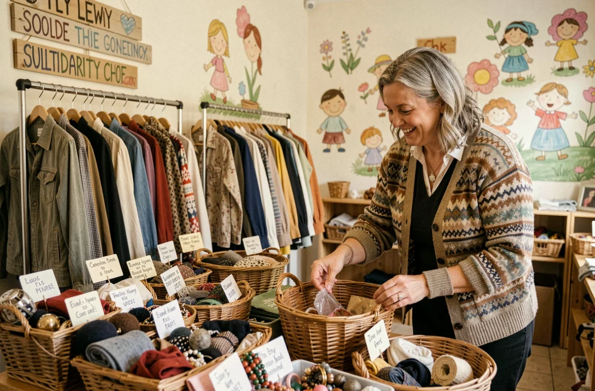 Mary Frip à Caen, friperie solidaire avec portants de vêtements et ambiance communautaire chaleureuse