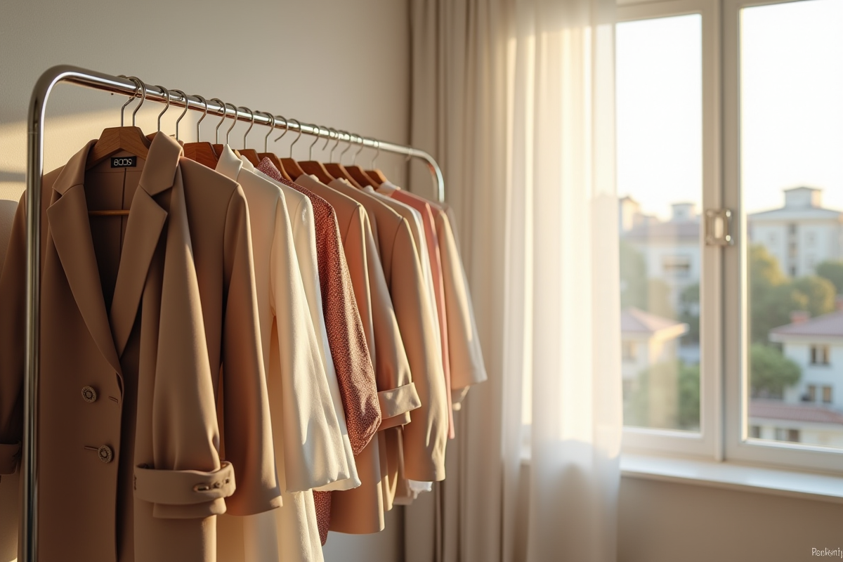 Vêtements organisés dans une chambre lumineuse