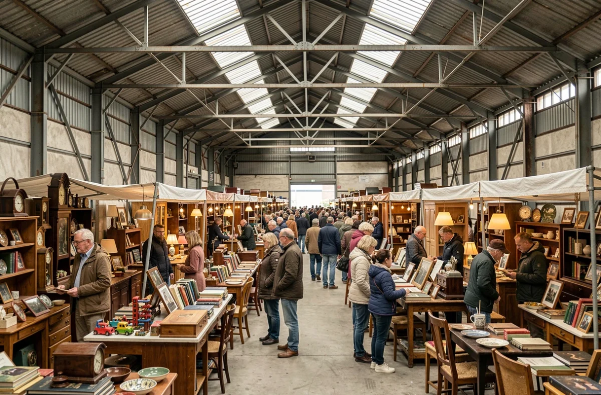 Village des Brocanteurs à Pont-Audemer, marché vintage multi-exposants avec mobilier et objets de collection